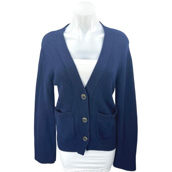 Lisa Yang Danni 100% Cashmere Blue Knit Long Sleeve Button Cardigan Sweater Top - Picture 1 of 5